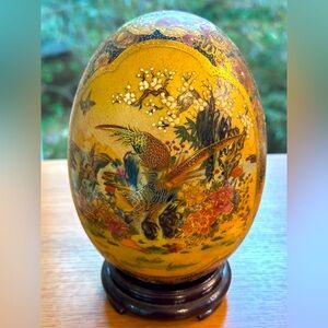 Satsuma Egg 7.5" Ceramic Hand-Painted Japan Collectible Birds Gilt VTG